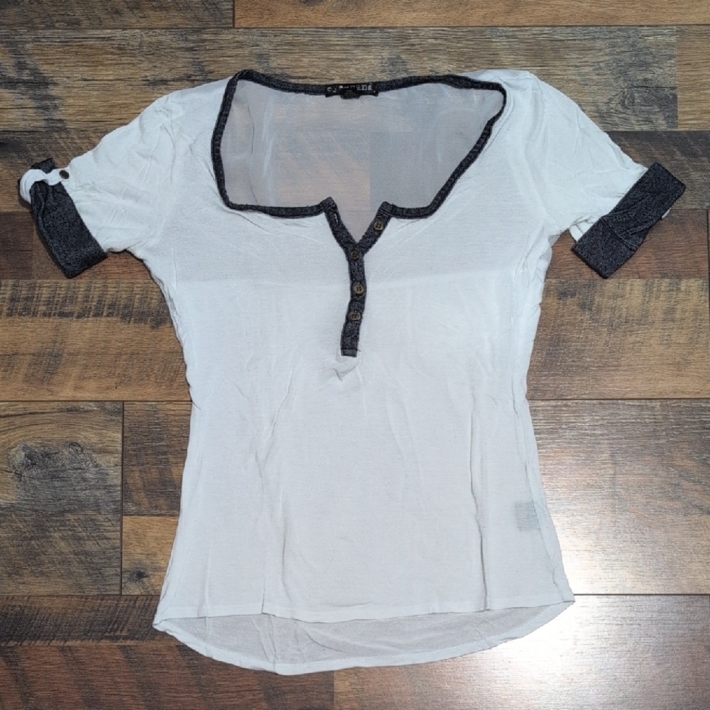 Eye Candy White and Navy Denim Short Sleeve Top